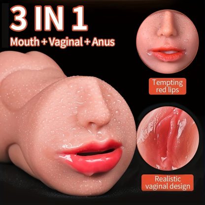 1pc Realistic Male Vagina Masturbator - 3-in-1 Oral Sex Simulator with Pocket Pussy, Fleshlike Texture, and Portable Design - Ideal for Adult Sex Toys and Male Strokers Enthusiasts - Image 2