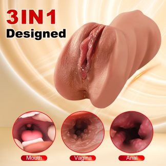 1 Piece Realistic Three-in-One Pocket Pussy Male Masturbator - Ultra-Realistic Texture, Deep Throat Oral, Tight Anal Sex, and Lifelike Vagina Experience - Adult Sex Toy for Men