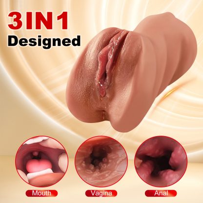 1 Piece Realistic Three-in-One Pocket Pussy Male Masturbator - Ultra-Realistic Texture, Deep Throat Oral, Tight Anal Sex, and Lifelike Vagina Experience - Adult Sex Toy for Men