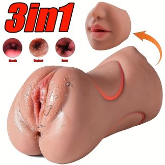 1pc Realistic Male Vagina Masturbator - 3-in-1 Oral Sex Simulator with Pocket Pussy, Fleshlike Texture, and Portable Design - Ideal for Adult Sex Toys and Male Strokers Enthusiasts