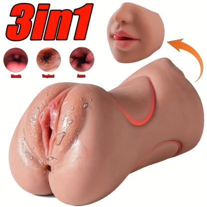 1pc Realistic Male Vagina Masturbator - 3-in-1 Oral Sex Simulator with Pocket Pussy, Fleshlike Texture, and Portable Design - Ideal for Adult Sex Toys and Male Strokers Enthusiasts