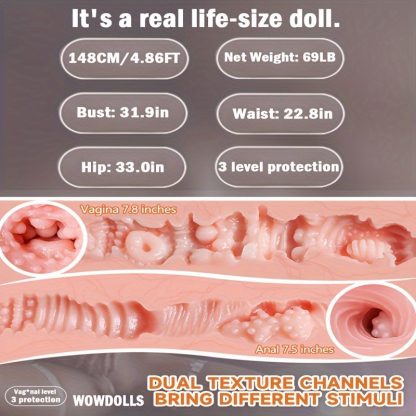 4.86FTu002F148CM Silicone Big Breast Sex Doll Full Size Round Hips Sex Doll For Men, Full Body Sex Doll Life-Size Sex Doll, Realistic TPE Sex Doll, Female Sex Doll, Anime Real Sex Doll With Underwear And Heater, Light Brown - Image 8