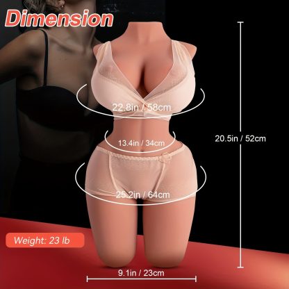 1 pc 23LB Realisitc Sex Doll Sex Toys for Men Scaled-Down Female Torso Realistic Pocket Pussy with Big Boobs Tight Vaginal & Anal, Built-in Skeleton Dual Channel Male Masturbator Sex Dolls - Image 4