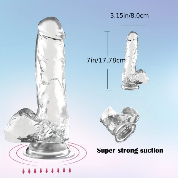 1pc Realistic Crystal Clear Jelly Dildo with Suction Cup - Large Transparent Anal Plug, Butt Plug for only Women, Gay Lesbian Adult Pleasure Toy, No Battery Needed - Image 4