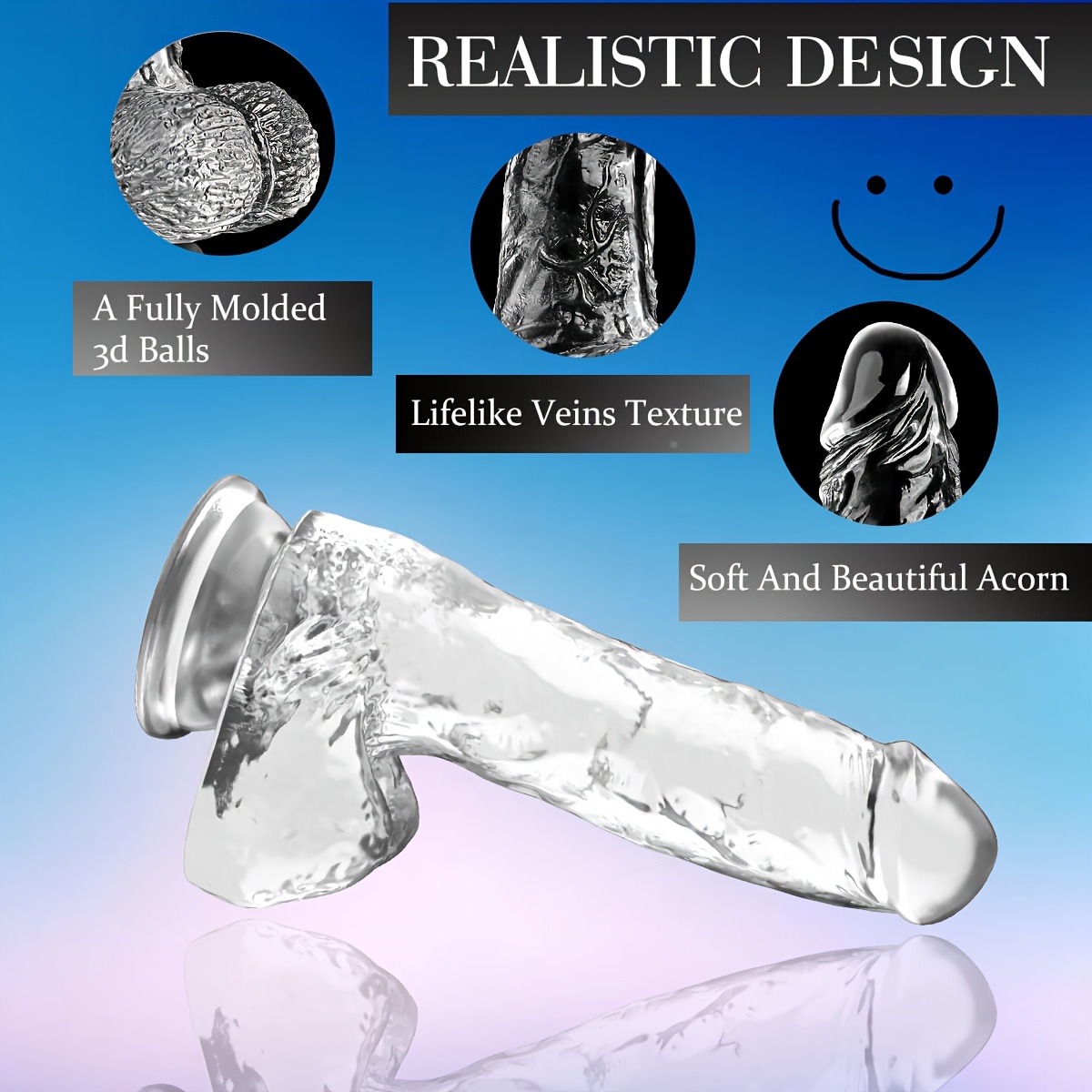 1pc Realistic Crystal Clear Jelly Dildo with Suction Cup - Large Transparent Anal Plug, Butt Plug for only Women, Gay Lesbian Adult Pleasure Toy, No Battery Needed
