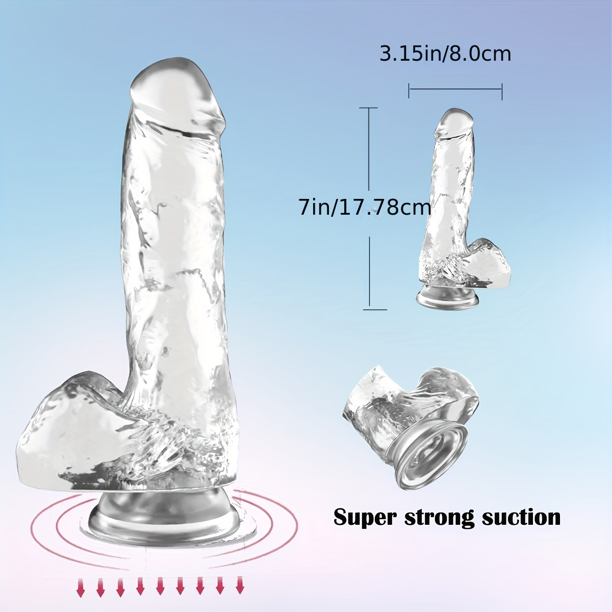 1pc Realistic Crystal Clear Jelly Dildo with Suction Cup - Large Transparent Anal Plug, Butt Plug for only Women, Gay Lesbian Adult Pleasure Toy, No Battery Needed