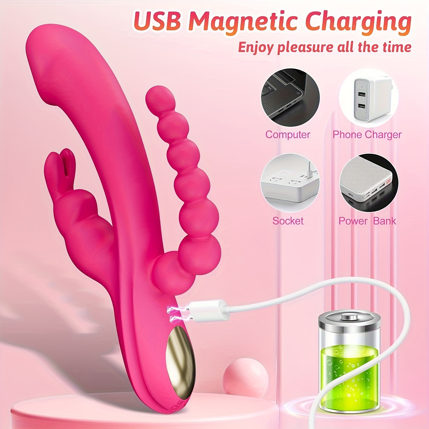 1pc Rabbit G Spot Vibrator Female Sex Toys - Adult Toys Clitoral Vaginal Nipple Dildos Sex Stimulator Double 10 Modes Vibrators Silicone Anal Bead Women Couples Massager