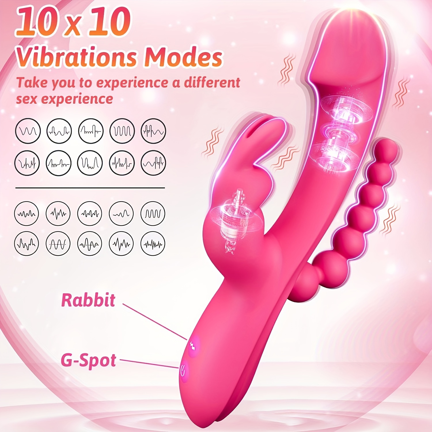 1pc Rabbit G Spot Vibrator Female Sex Toys - Adult Toys Clitoral Vaginal Nipple Dildos Sex Stimulator Double 10 Modes Vibrators Silicone Anal Bead Women Couples Massager