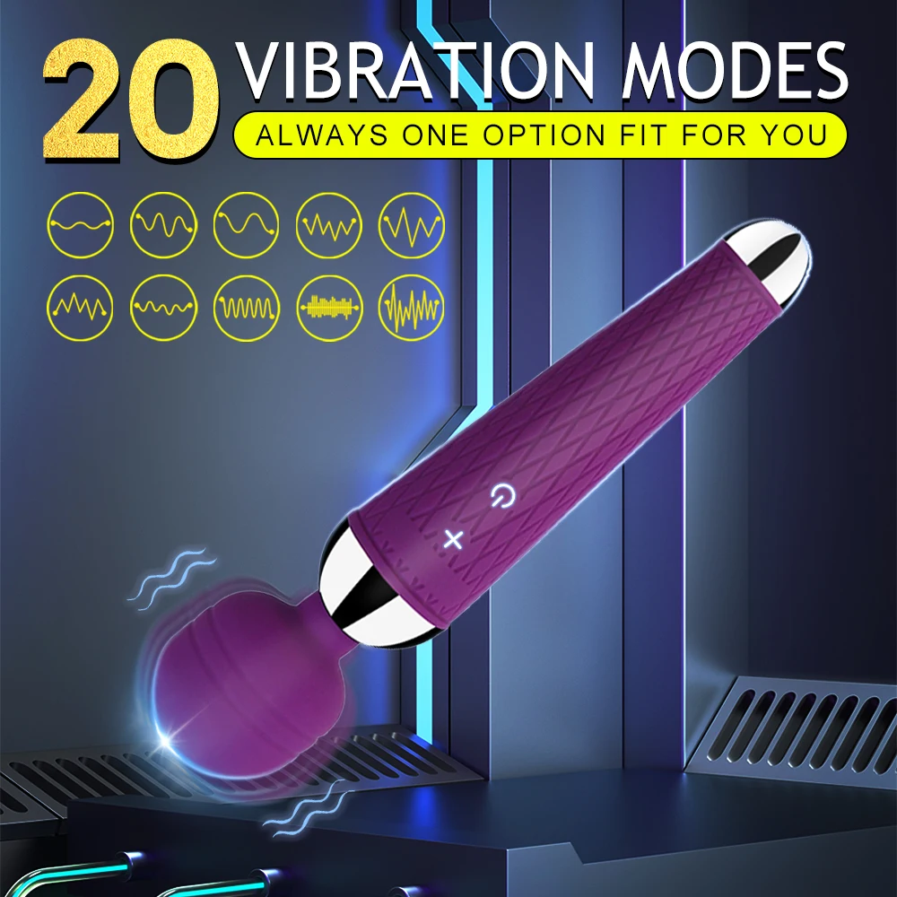 Powerful Vibrator 20 Speeds Clitoris G-Spot Stimulation AV Wand Stick Massager Dildo Masturbator Erotic Sex Toys for Adults 18